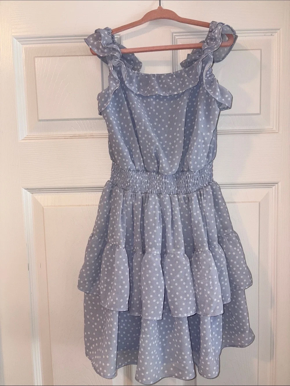 Rare Editions Light Blue Polka Dot Ruffle Dress
